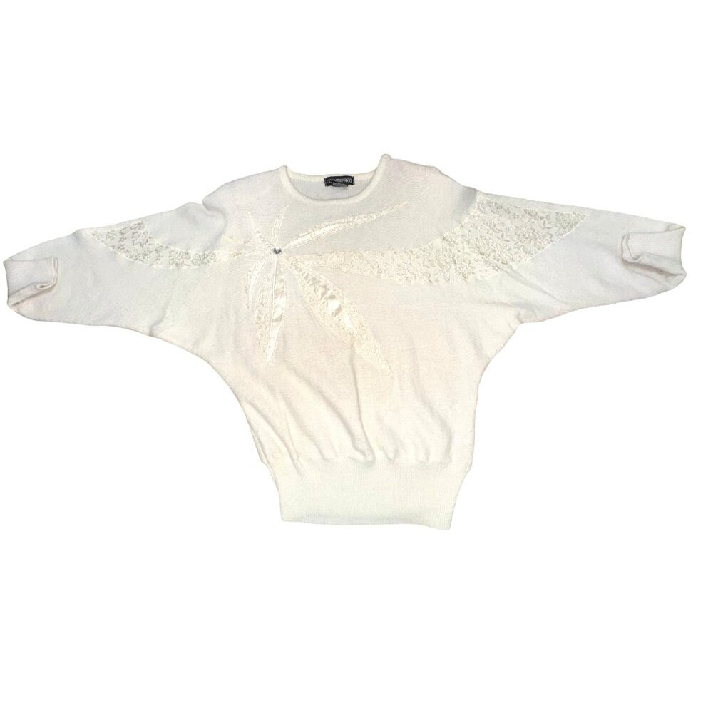 Vintage Counterparts Ivory Boho Sweater With Embroidered Floral Design Size S - Picture 10 of 10